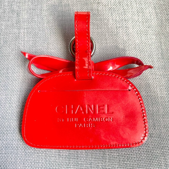 CHANEL Accessories - Chanel Red Patent Leather Luggage Tag / Bag Charm